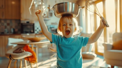 The playful child in kitchen