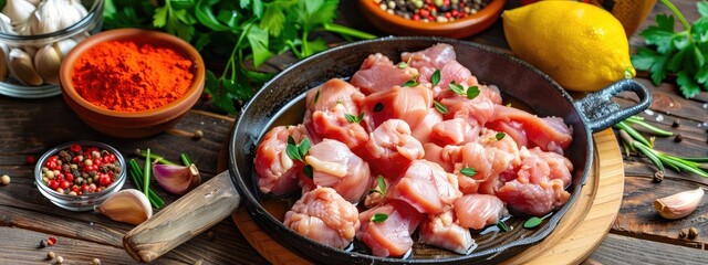 pieces of raw chicken meat. Selective focus.