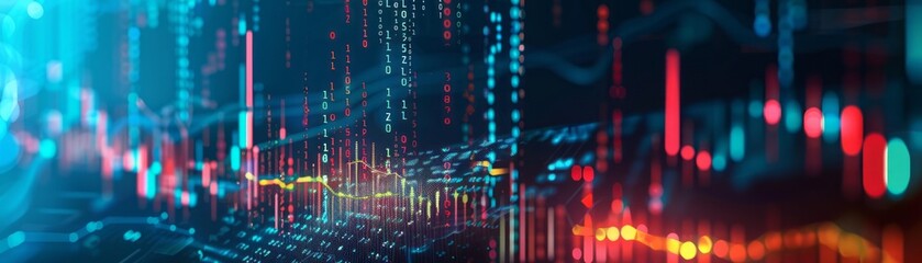Abstract Digital Stock Market Data Visualization With Red, Blue, and Yellow Lines