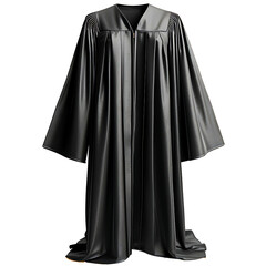 Black graduation gown representing achievement and celebration isolated on transparency PNG background, typically worn during graduation ceremonies and academic events.