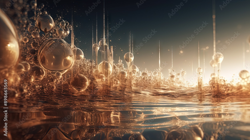 Poster Abstract burst of wires and particles on technology background. Scientific abstraction with mess of microscopic connections.