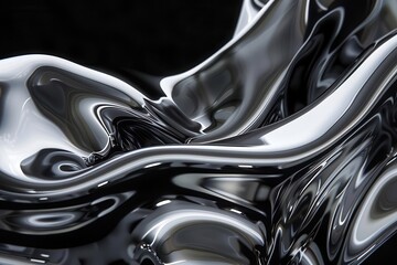 abstract chrome liquid metal sculptures organic flowing shapes high contrast reflections futuristic aesthetic isolated on dark background for dramatic effect