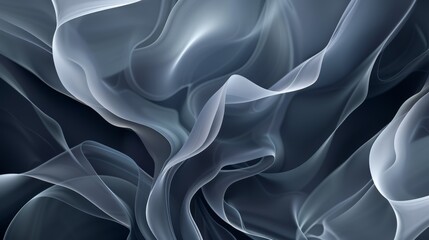 Fototapeta premium Elegant and dynamic abstract background featuring smooth wavy grey lines on a black backdrop