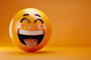 Fototapeta premium Cheerful 3D emoji with laughing expression on an orange background