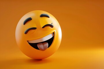 Fototapeta premium 3D rendering of a laughing emoji with tongue out against an orange background