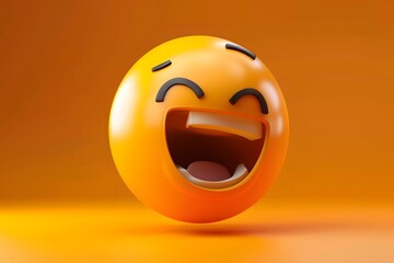 Vibrant 3D laughing emoji against an orange background, radiating joy and positivity.