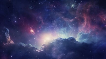 An otherworldly depiction of a nebula in deep space, with vibrant colors and swirling cosmic dust, stars twinkling in the background.