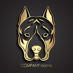 Obraz premium 3d gold metal pitbull dog head logo