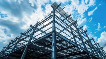 A tall metal structure against a clear blue or gray sky, great for abstract backgrounds and modern designs