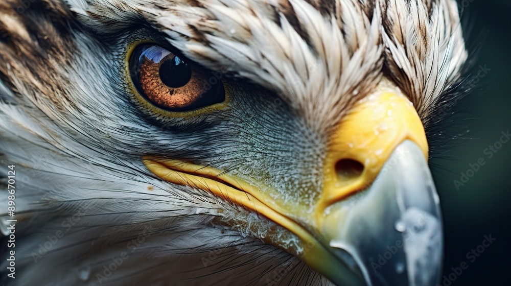 Wall mural a close-up of an eagle's eye, sharp and focused, capturing its intense gaze and the fine details of 