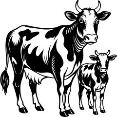 baby cow with mother cow Vector