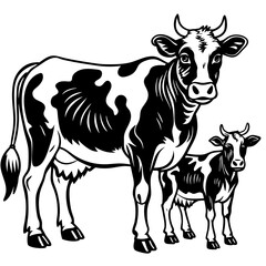 baby cow with mother cow Vector