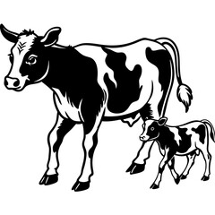 baby cow with mother cow Vector