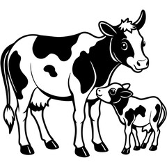 baby cow with mother cow Vector