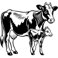 baby cow with mother cow Vector