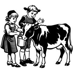 baby cow with mother cow Vector