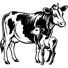 baby cow with mother cow Vector