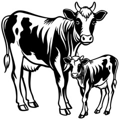 Fototapeta premium baby cow with mother cow Vector