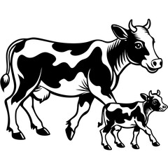 baby cow with mother cow Vector
