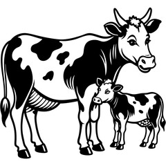 baby cow with mother cow Vector