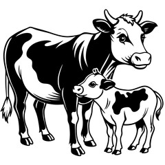baby cow with mother cow Vector