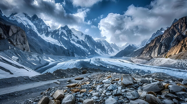 Mountain glacier near mountain pass in India, Pensi La, Kargil Zanskar Road, ice, Drang Drung Glacier, Jammu and Kashmir
