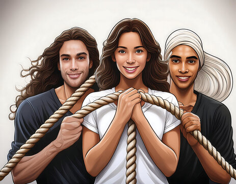  Team Unity Rope Illustration- An illustration of diverse team members holding a strong rope_1(441)