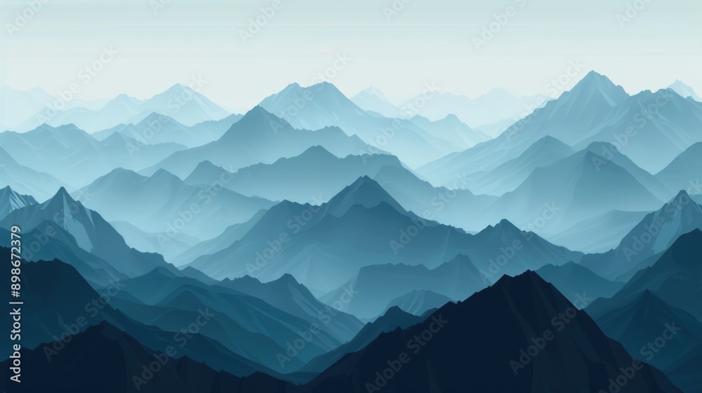 Poster a breathtaking view of a mountain range from a distance, with rolling hills and peaks stretching int