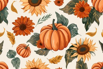 Fresh sunflowers and pumpkins arranged on a clean white surface, great for fall and harvest themed designs