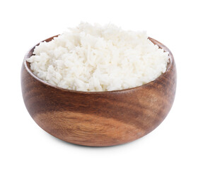 Tasty cooked rice in bowl isolated on white