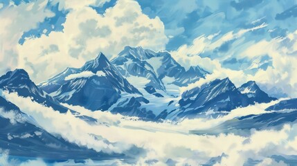 Fototapeta premium Illustration of a clear cloudscape over mountains in Alaska. AI-generated image