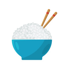 Bowl of rice with chopstick flat vector illustration isolated on a background