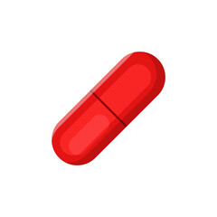 Capsule. Red pill flat vector illustration isolated on white background