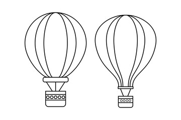 Hot air balloon black and white flat vector icon design with editable stroke