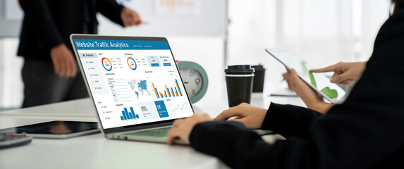 Computer software for website traffic analytics data on computer screen. Concept of SEO search...