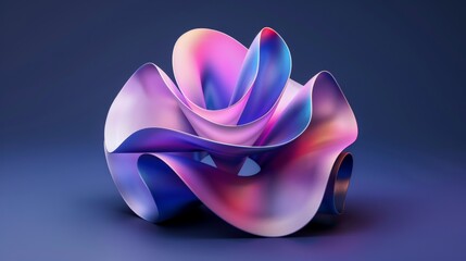 Captivating iridescent finish enhances the flowing curves of an abstract metallic shape, drawing the eye