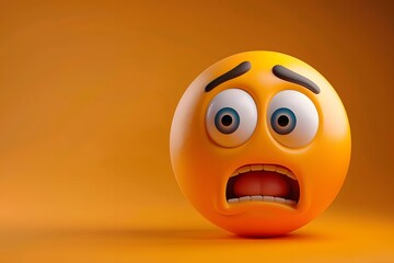 3D shocked emoji on bright orange background, wide eyes and open mouth conveying surprise