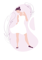 Tender woman wearing white light soft dress.