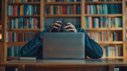 The stressed student in library