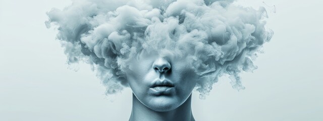 Fototapeta premium A woman's face with smoke emerging from a head-mounted cigarette