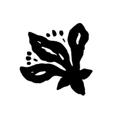 Inky abstract flower sketch isolated on white. Black silhouette of minimalist doodle floral. Hand drawn botanical illustration