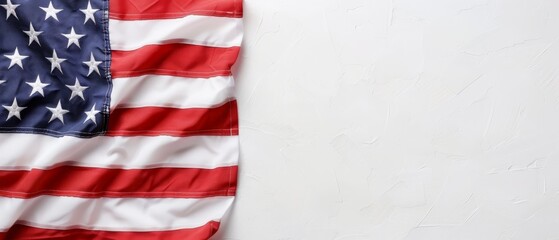 Obraz premium A tight shot of an American flag against a pristine white backdrop - ideal for adding text or an image for display on a wall