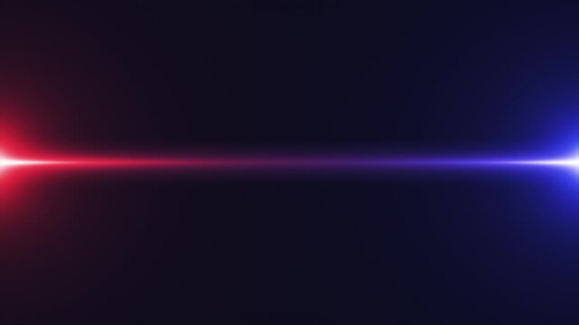 Red and blue neon streaks, horizontal light beam on black backdrop, minimalist glowing lines