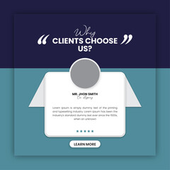 Customer feedback testimonial social media post design or client review social media post design template