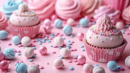 Baby Shower Essentials: Pink Background with Lovely Baby Girl Accessories