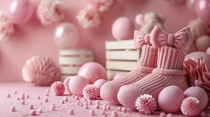 Charming Accessories for Baby Girls: Pink Background Celebration