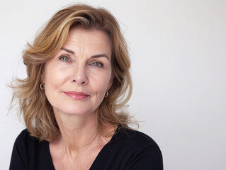 Obraz premium Portrait of attractive natural beautiful mature woman portrait with perfect skin for her age.Macro.AI Generative.