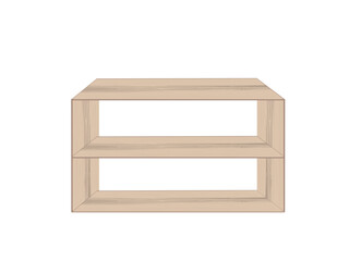 Wooden shelves on a white background.