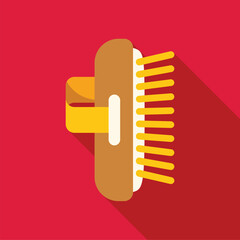 Cleaning brush with yellow bristles for washing and housekeeping on red background with long shadow