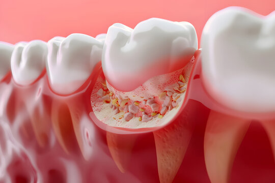 Gum disease and inflammation from Periodontitis. 3D rendering.